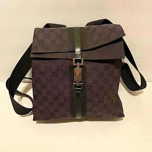 Authentic Vintage Gucci Black Monogram GG Jacquard Jackie Backpack il_fullxfull.6333887837_ktn2.jpg main image 4